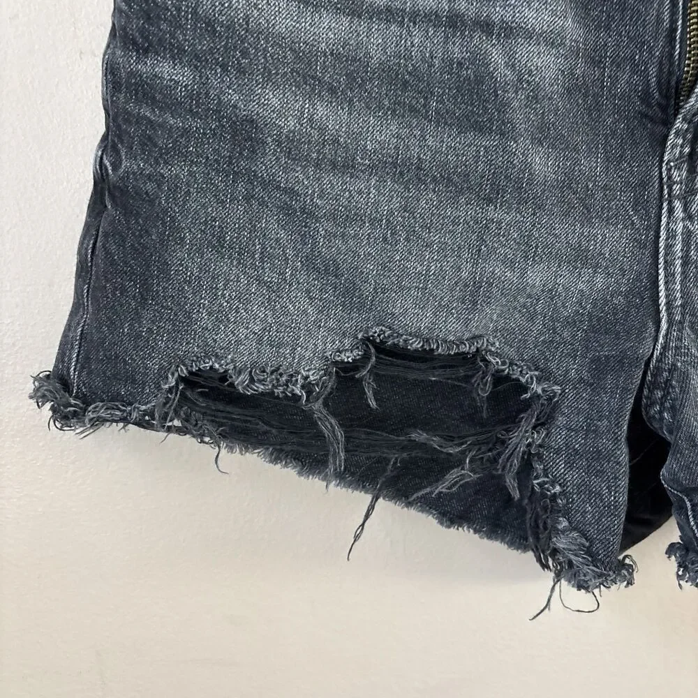American Eagle Women's Black Denim Highest Waist '90s Boyfriend Shorts Size 6 - Picture 2 of 8
